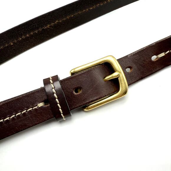 Eddie Bauer Brown Italian Leather Belt 34 Solid Brass Buckle Center Stitch Italy - Picture 2 of 9